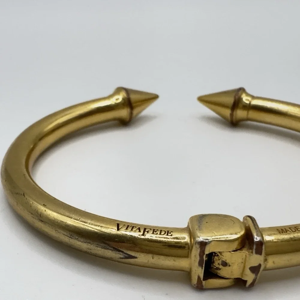 Vita Fede Mini Titan Cuff Bracelet Gold Tone Spike Hinged Bangle Sz S Italy